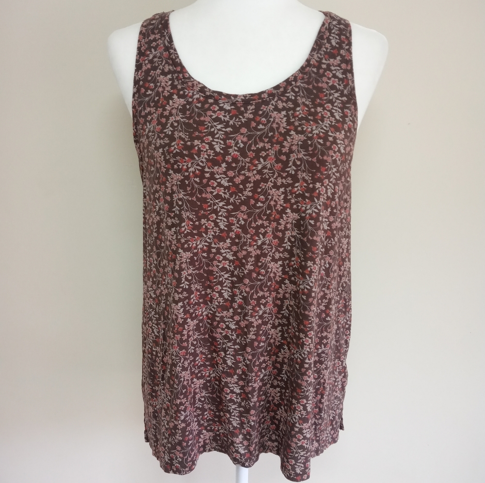 AEO Soft & Sexy Brown Pink Floral Sleeveless Tank